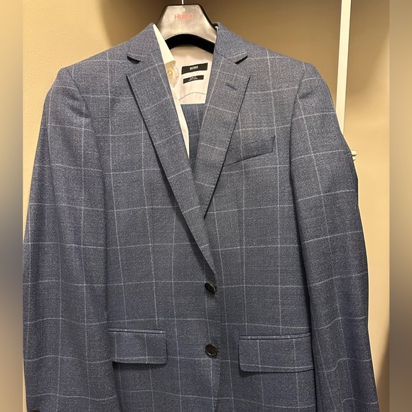HUGO BOSS Mens Blue Flat Front, Slim Fit Suit Separate main image 0
